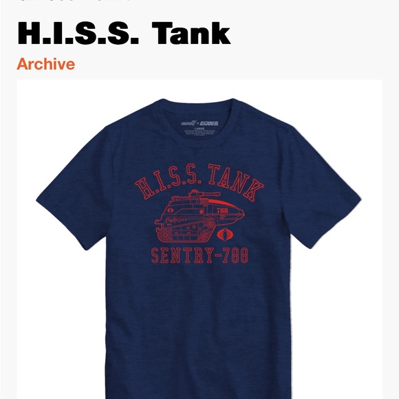 G.I. Joe H.I.S.S. Tank Sentry-788 (Navy) T-Shirt
BY SUPER7 BRAND G.I. JOE size M - Picture 2 of 8
